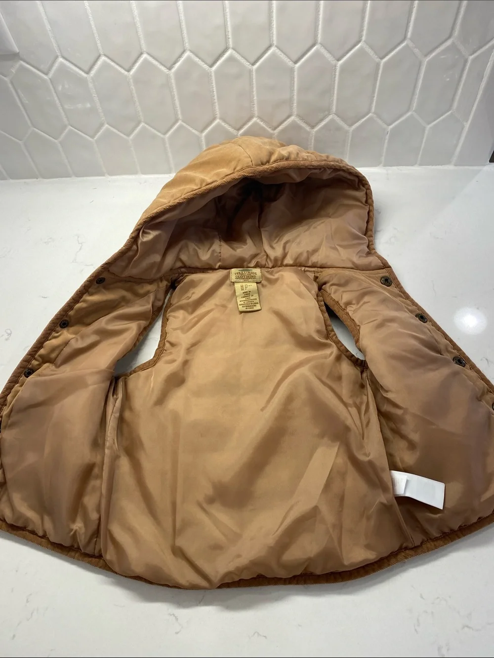 Telluride Clothing Company Brown Quilted Puffer Vest Hooded Snap Front 2T EUC